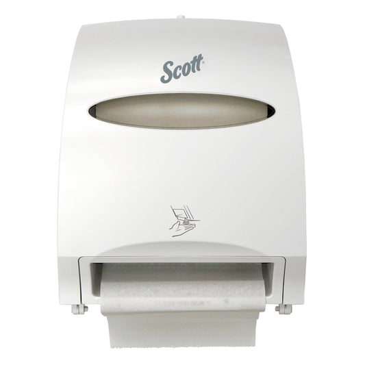 Distributeur automatique d'essuie-mains Scott Essential – pour essuie-mains Scott Purple Core – 32,3 x 40 x 24,2 cm – Blanc
