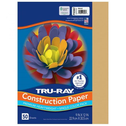 Papier de construction Tru-Ray, amande, 9" x 12", 50 feuilles/pqt.