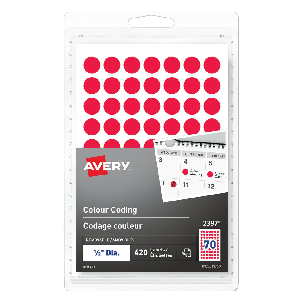 Avery Removable Colour Coding Labels - 1/2" - Red - 420 Pack