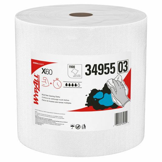Chiffons de nettoyage multi-tâches WypAll GeneralClean X60 - Rouleau géant - Serviettes résistantes et absorbantes - Blanc