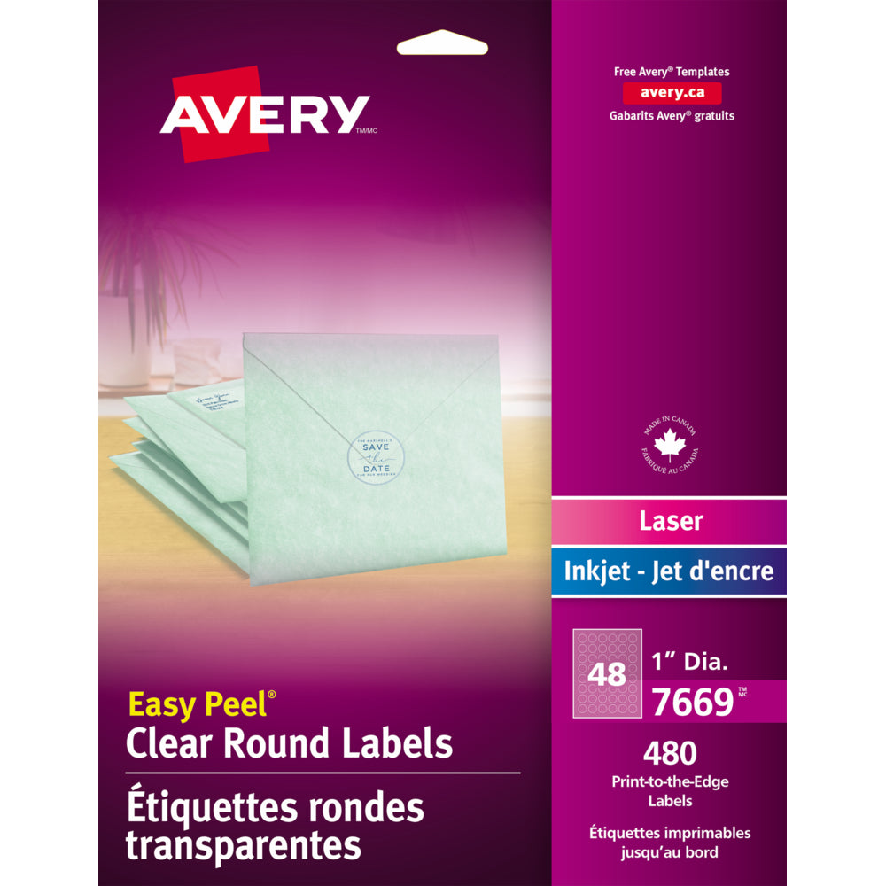 Avery Easy Peel Labels - 1" Round - Clear - 480 Labels