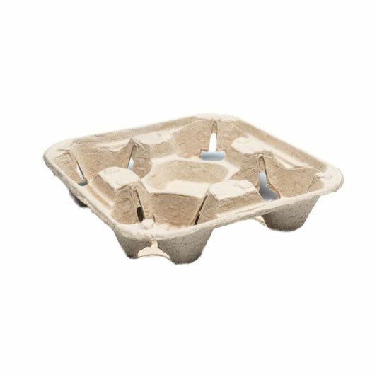 Eco-Packaging 4-Cup Tray For 10 - 24 oz. Cold & Hot Cups - Natural - 360 Pack