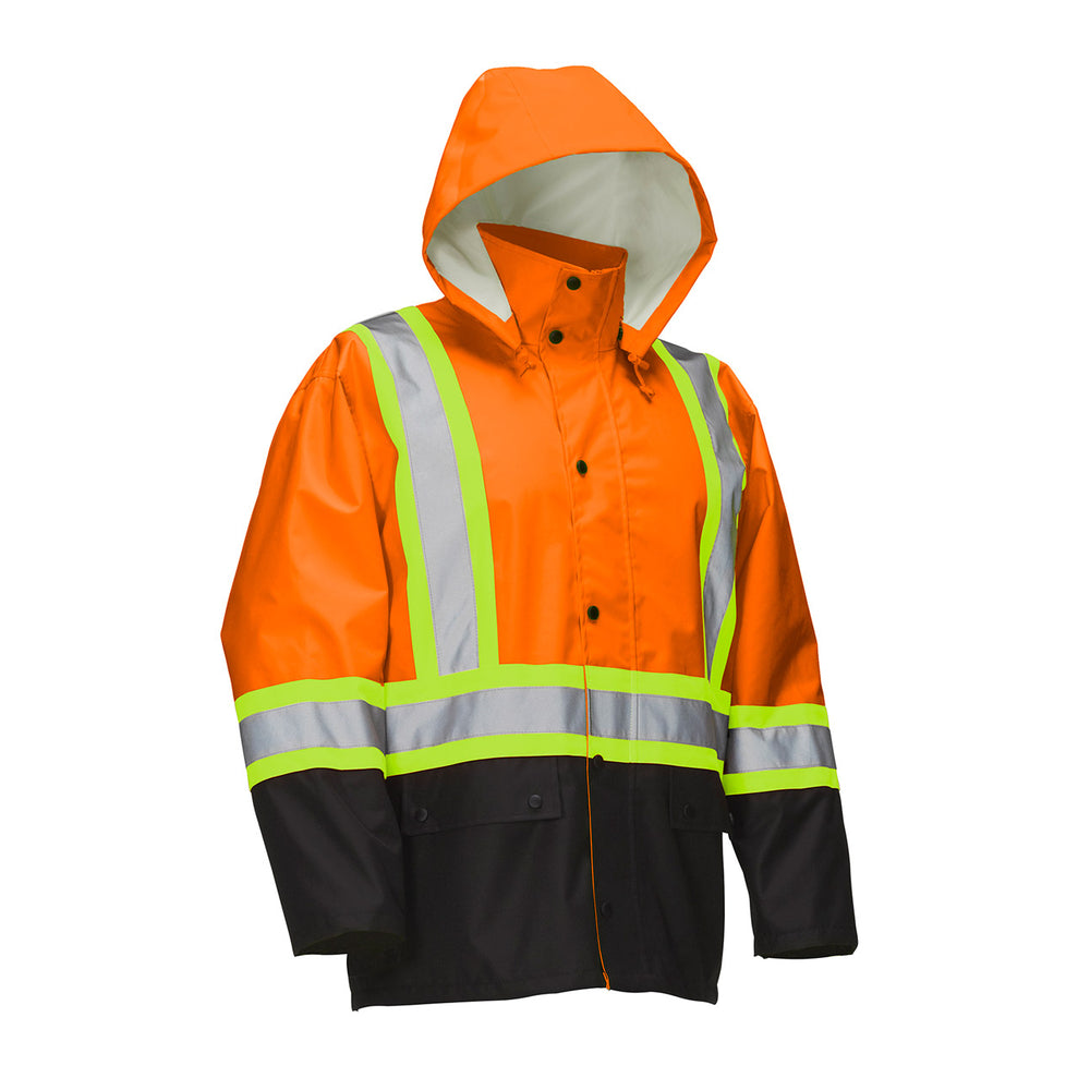 Veste de pluie Forcefield Safety avec capuche amovible - 4XL - Orange vif avec bordure noire