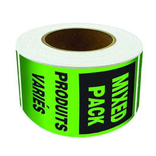 SPC 'Mixed Pack' Die Cut Labels - Fluorescent Green/Black - 3" x 5" - 500/Roll