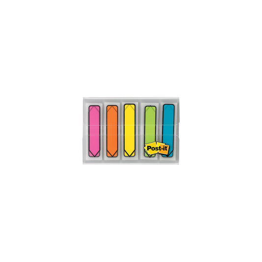 Drapeaux fléchés Post-It - Couleurs vives assorties - 1,3 cm l x 4,3 cm L (1/2" l x 1,7" L) - 20 drapeaux par distributeur - 5 distributeurs par paquet