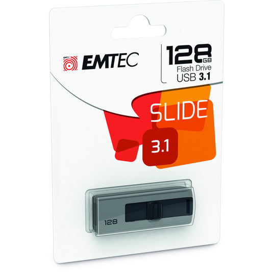 Emtec Slide 128 GB USB 3.0 Flash Drive - Grey