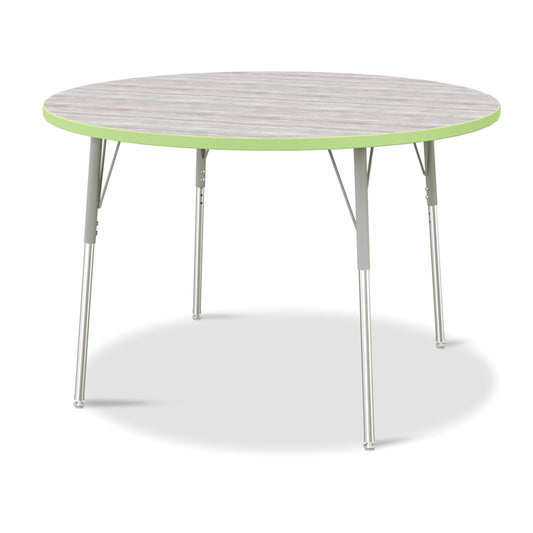 Table d'activités ronde Jonti-Craft Berries - 122 cm de diamètre - 61 à 79 cm de hauteur - Gris bois flotté/citron vert