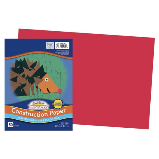 Papier de construction SunWorks, rouge vacances, 30,5 cm x 45,7 cm, 50 feuilles/paquet