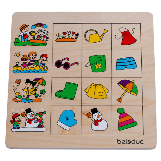 Beleduc Sorting Set - Seasons, 12 parts, 1 Frame, 24.5x24.5cm