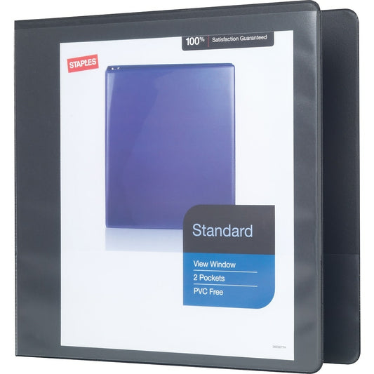 Staples Standard View Binder with D-Rings - 2" - Black