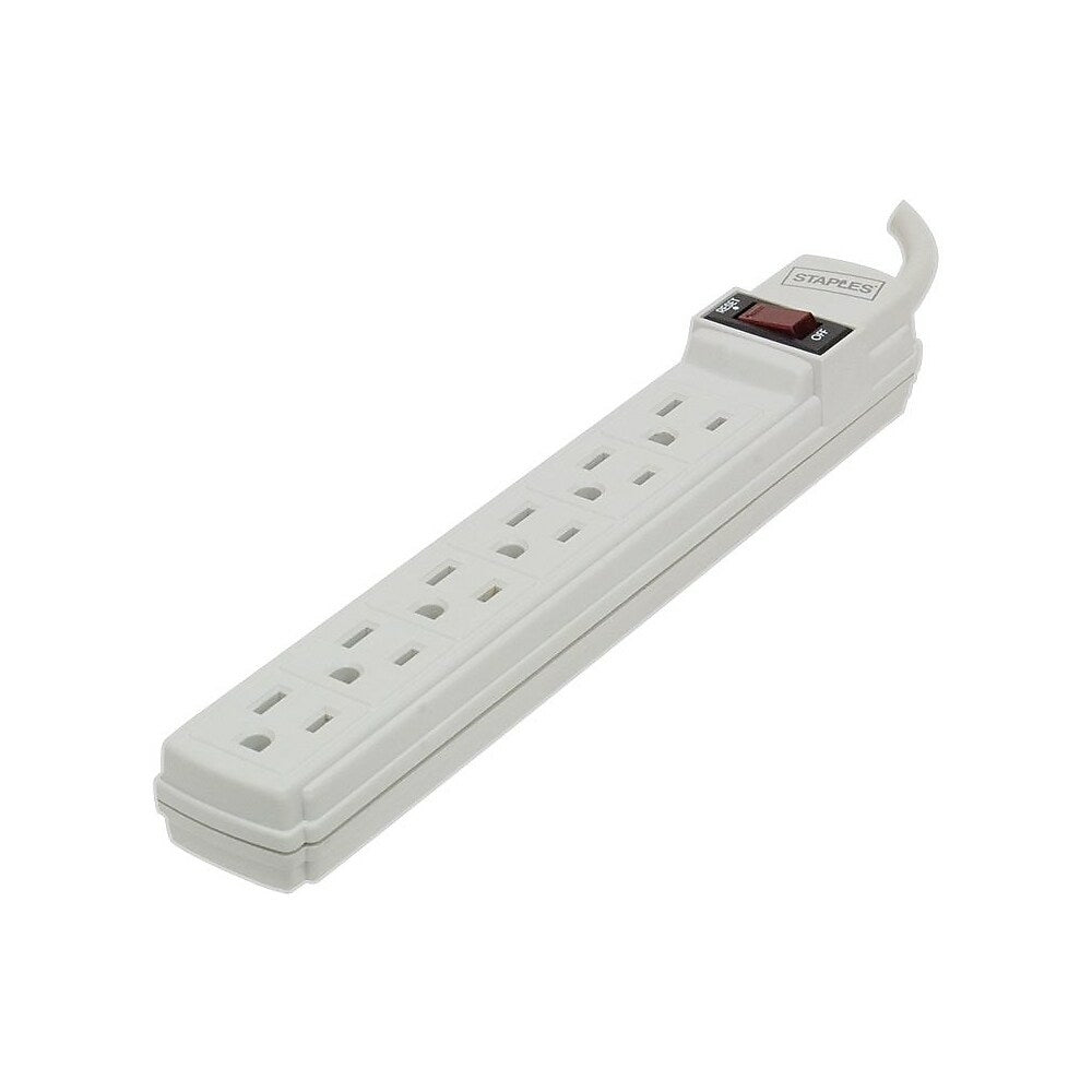 Staples 6-Outlet Grounded Power Strip, 15' Cord, White