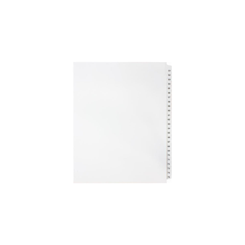 Onglets numériques Sterling, n° 51-75, blancs, format lettre, coupe 1/25e, 25/jeu, 1/pqt