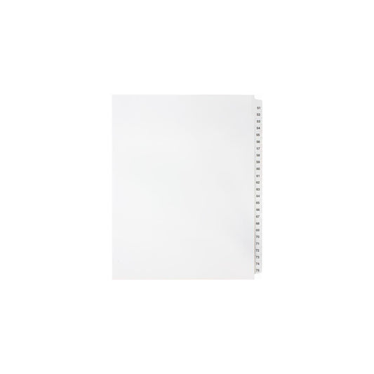 Onglets numériques Sterling, n° 51-75, blancs, format lettre, coupe 1/25e, 25/jeu, 1/pqt
