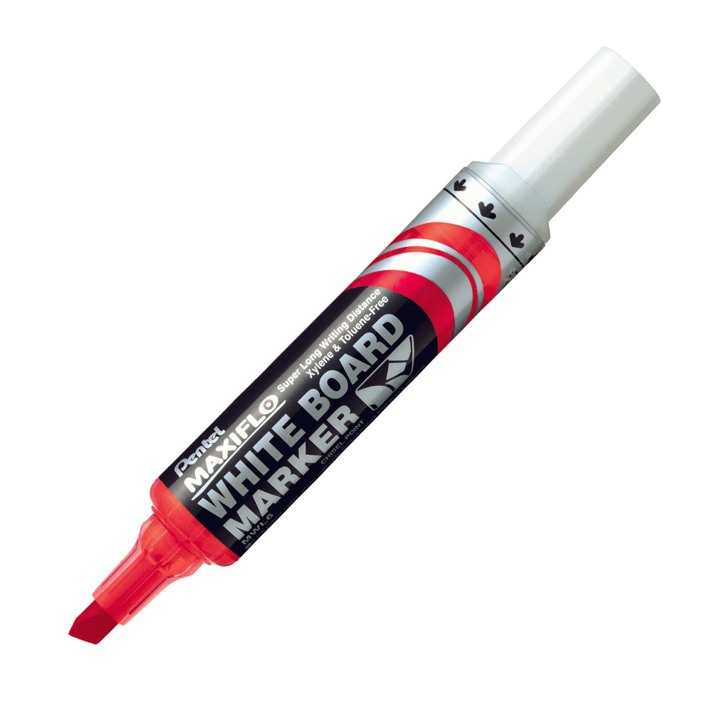 Pentel Maxiflo Whiteboard Marker - Large Chisel Tip - Red - 12 Pack