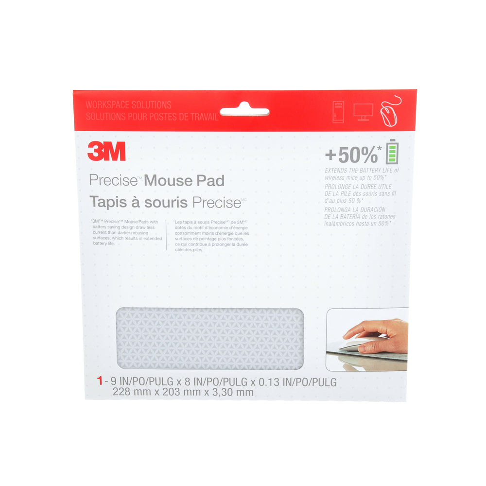 3M Precise Mouse Pad, MP114-BSD1, Battery Saving Design, Non-Skid Backing, Grey