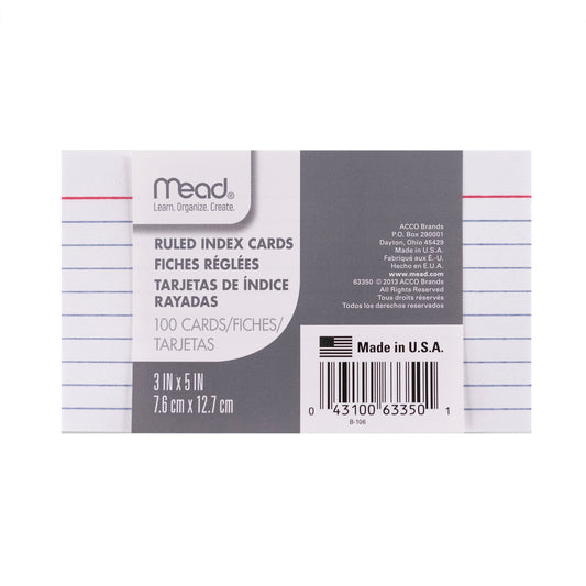 Fiches Mead - Lignées - 3" x 5" - Paquet de 100