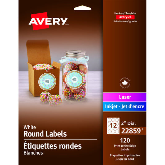 Étiquettes rondes blanches Avery de 5 cm (2 po) - Paquet de 120