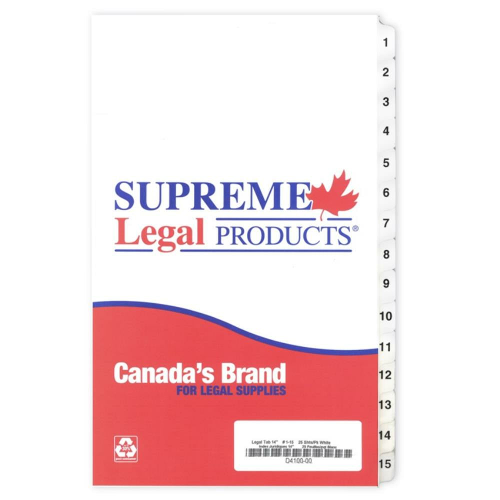 Supreme Litigation Tabs 15th Cut Numeric Set 14" White #1-15