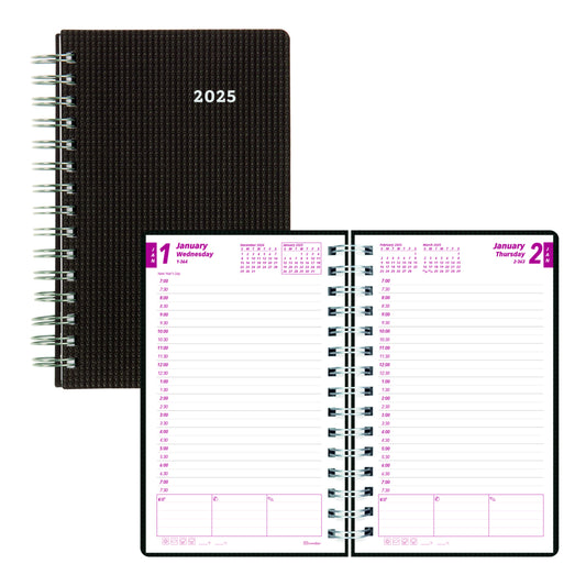 Brownline 2025 DuraFlex Daily Planner Textured 2-Piece Poly Cover - 8" x 5" - Black - English