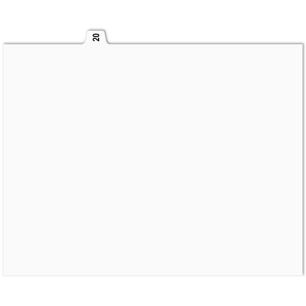 Apak Numerical Index Tabs - #20 - White - 8 1/2" x 11" - 1/15th Cut - 110 lb. - Unpunched - 25 Pack