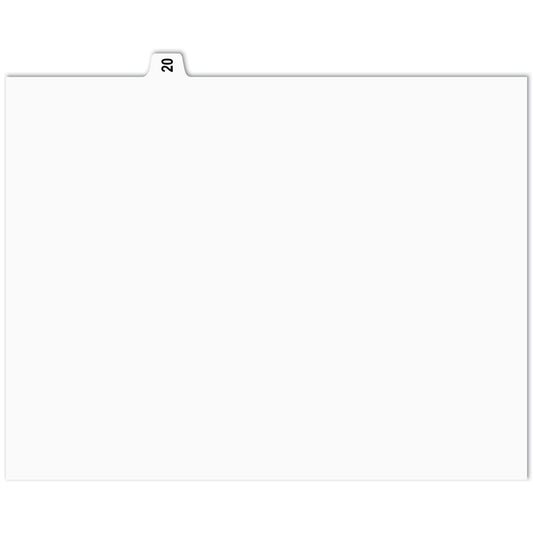 Onglets d'indexation numérique Apak - n° 20 - Blancs - 8 1/2" x 11" - Coupe 1/15e - 110 lb - Non perforés - Paquet de 25
