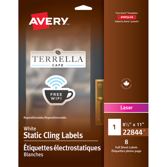 Avery Repositionable Static Cling Labels - 8-1/2" x 11" - White - 8 Labels