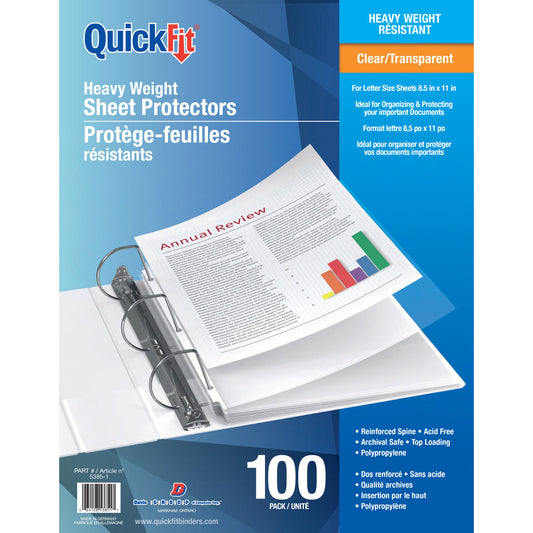 Davis Group QuickFit Top-Loading Sheet Protectors - Heavyweight 3 mil. - Letter Size - Clear - 100 Pack
