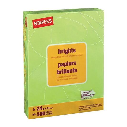 Papier de copie couleur Staples Brights - Lettre - 8-1/2" x 11" - Vert citron - 500 feuilles
