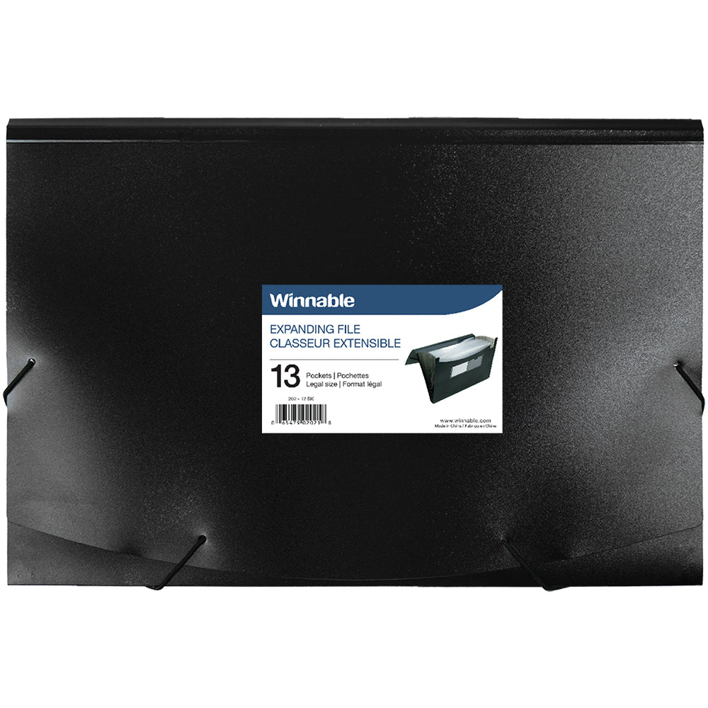 Classeur extensible Winnable 13 pochettes avec onglets - Format légal - Noir