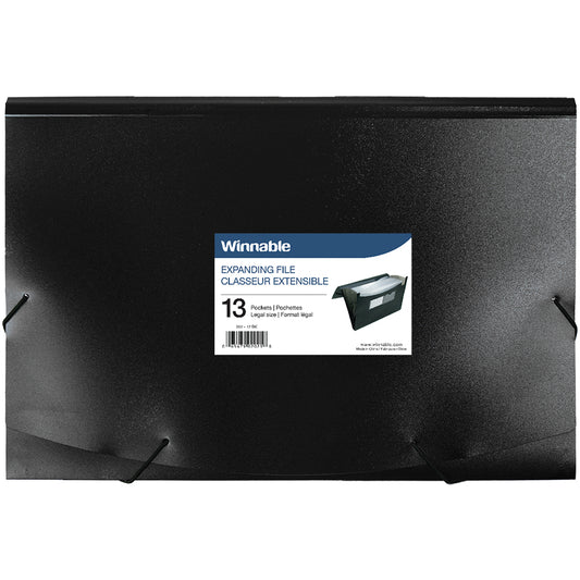 Classeur extensible Winnable 13 pochettes avec onglets - Format légal - Noir