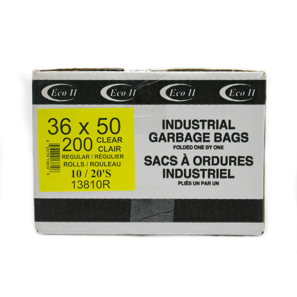 Eco II Garbage Bags - 36" x 50" - Regular - Clear - 20 Bags/Roll - 10 Roll Pack