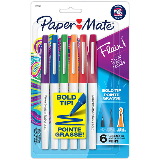 Paper Mate Flair Bold Felt Tip Pens - 1.2 mm - Assorted Colors - 6 Pack