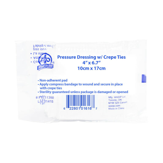 WASIP 4" x 6.7" Pressure Dressing with Crepe Ties