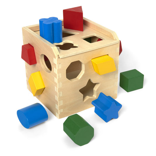 Melissa & Doug Shape Sorting Cube Classic Wooden Toy 12-Piece Set