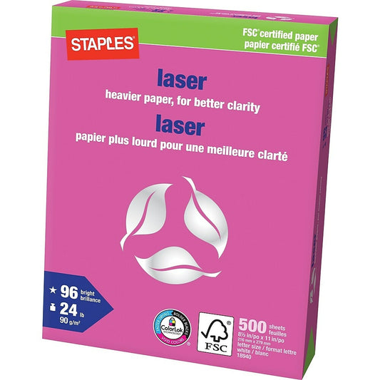 Papier laser certifié FSC Staples - 24 lb - 8,5" x 11", blanc - 500 feuilles