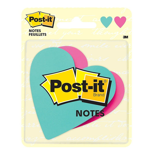 Notes Post-it Super Sticky - 3" x 3" - Formes amusantes, cœur - 150 feuilles - Paquet de 2