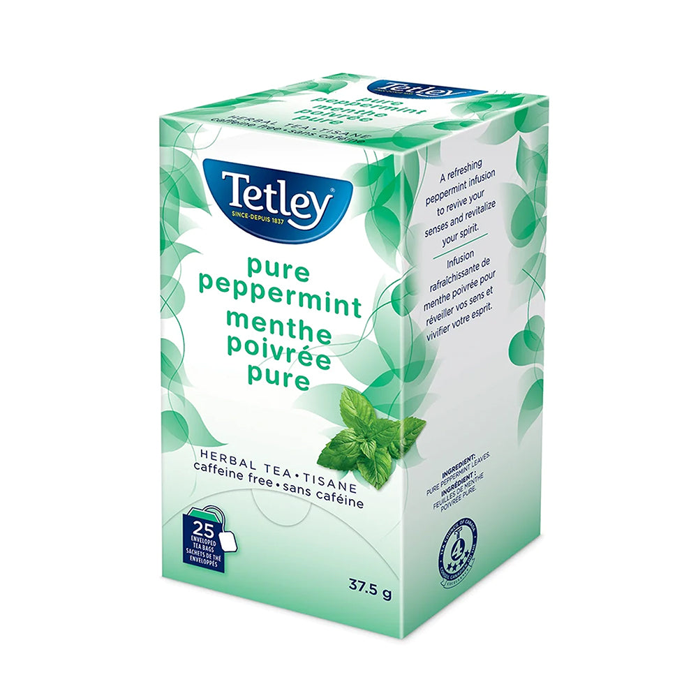 Thé à la menthe poivrée pure Tetley - Sachet de thé enveloppé - Paquet de 25