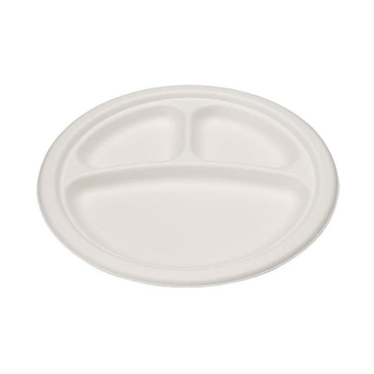 Eco-Packaging Compostable Plate with 3 Compartments - 9" - 500 Pack