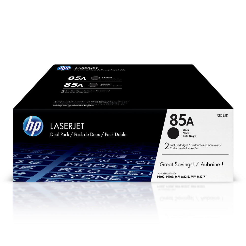 Cartouches de toner noir HP 85A (CE285D) LaserJet d'origine, lot de 2