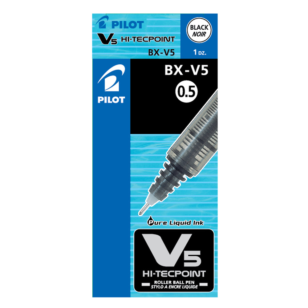 Pilot Hi-Tecpoint Rollerball Pens, V5, Black, 12 Pack