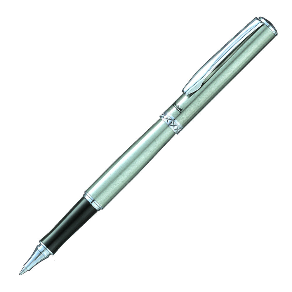 Stylo gel liquide Pentel Sterling Energel Premium - 0,7 mm - Corps argenté - Encre noire