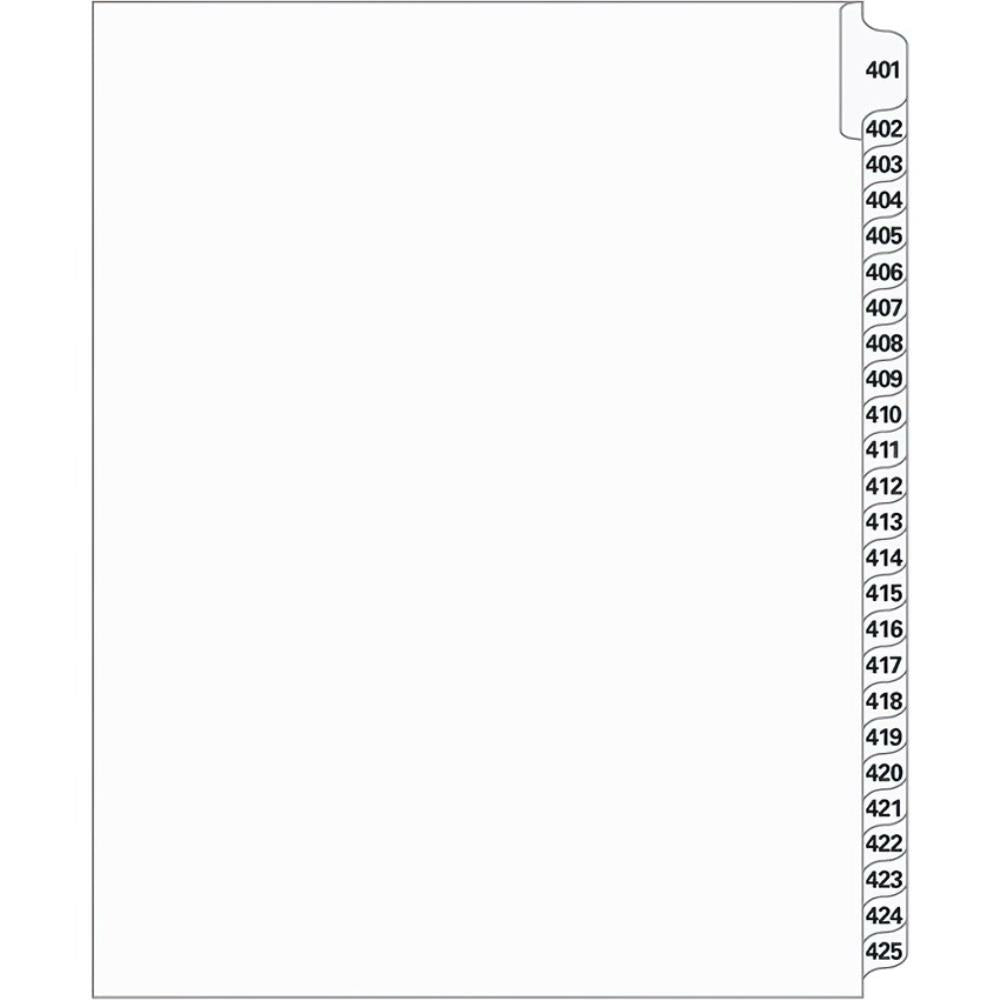 Supreme Litigation Tabs 25th Cut Numeric Set 11" White #401-425