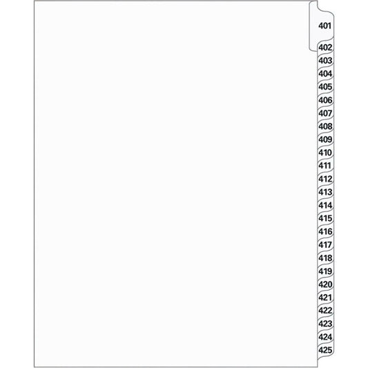 Supreme Litigation Tabs 25th Cut Numeric Set 11" White #401-425