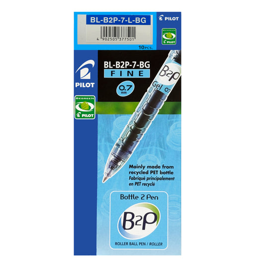 Stylo roller rétractable Pilot BeGreen B2P à encre gel - Pointe fine - 0,7 mm - Bleu - Lot de 10
