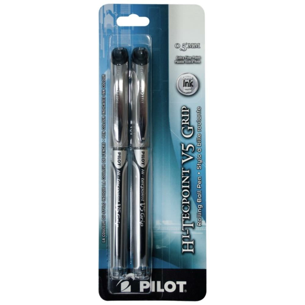 Pilot Hi-Tecpoint Rollerball Pens, Grip, V5, Black, 2 Pack