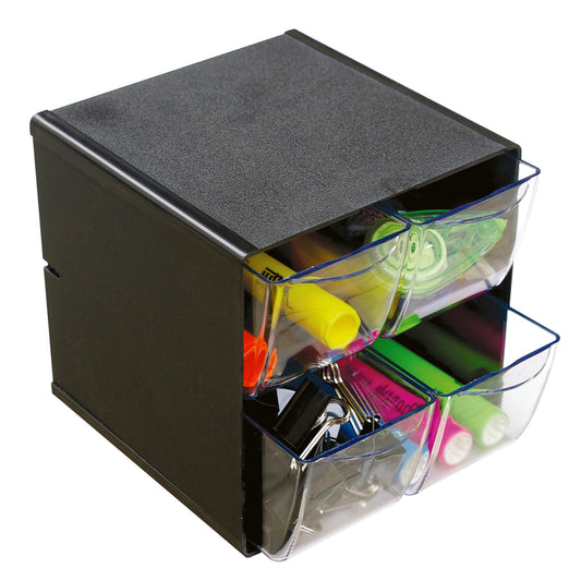 Organiseur cube empilable Deflecto - 4 tiroirs - Noir