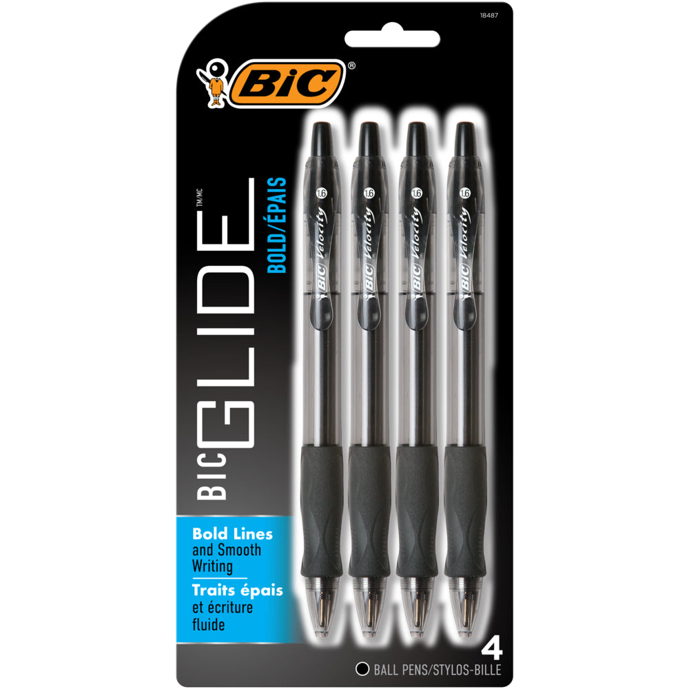 Stylos à bille BIC Glide Bold - Rétractables - 1,6 mm - Noir - Lot de 4