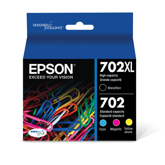 Epson T702 Ink Cartridge Combo Pack - High Capacity Black/Standard Capacity Colour CMY