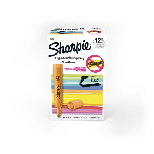 Surligneurs Sharpie à pointe biseautée style réservoir – Orange – Lot de 12