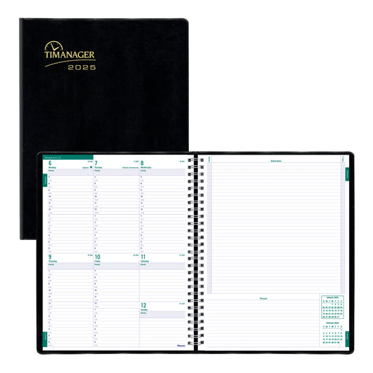 Blueline 2025 Timanager Weekly/Monthly Planner 13 Months - 11" x 8-1/2" - Black - English